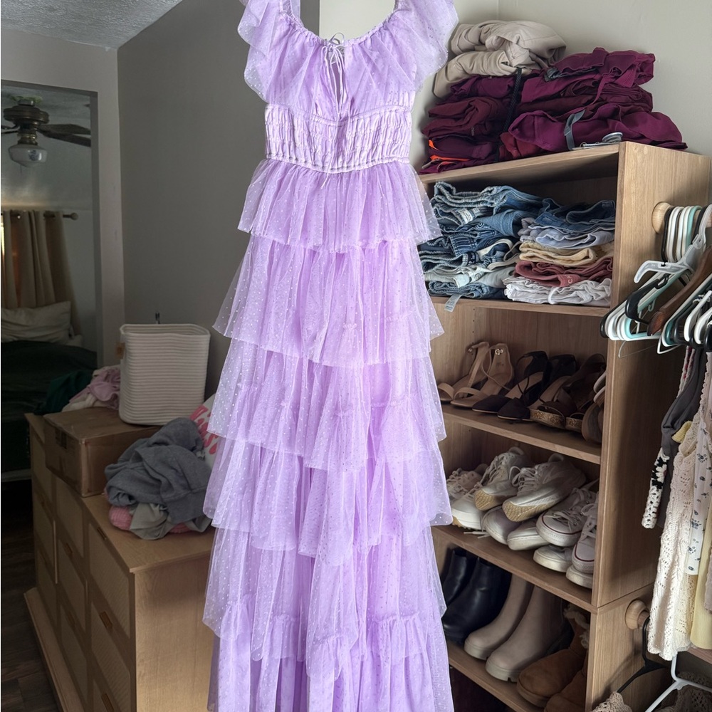 Valora Lavender Swiss Dot Tulle Maxi Dress sz S Baltic Born